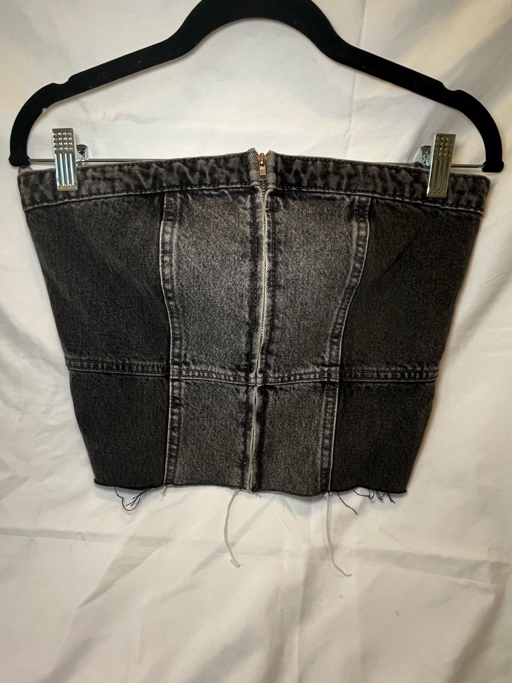 Zara Black Gray Washed Denim Strapless Corset Top